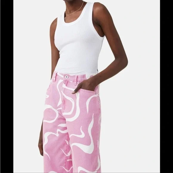 Cotton On Pink and White Swirly Loose Straight Jeans 4 - Picture 4 of 16